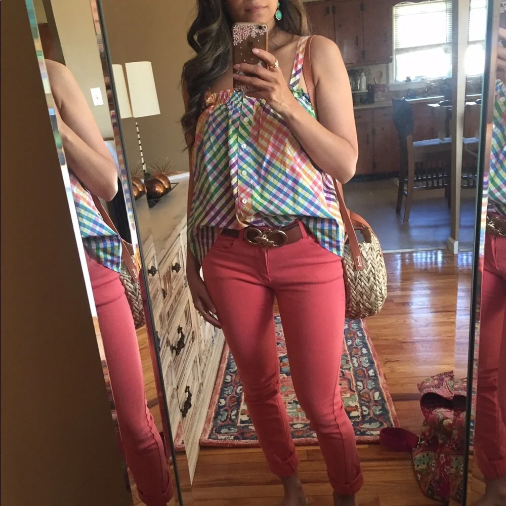 JCREW Multicolor Plaid Gingham Sleeveless Button Top